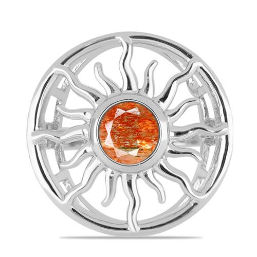 BUY 925 SILVER NATURAL ORANGE SUNSTONE GEMSTONE CELESTIAL RING 